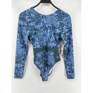 OP Ocean Pacific Surf Rashguard One Piece Swimsuit Floral Cut-Out Zip Large NWT